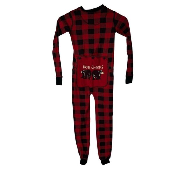 Lazy One Bear Cheeks Kids Plaid Onesie Flapjack size 6 - Picture 3 of 6